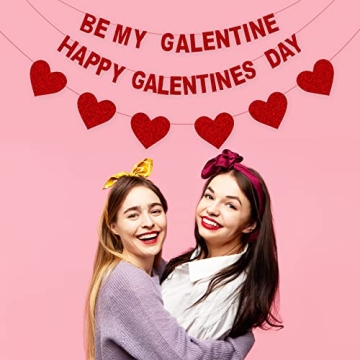 Red Glitter Galentine's Day Banner Heart Garland Party Decor