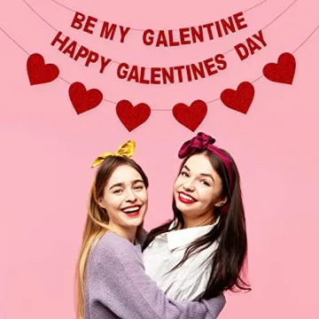 Red Glitter Galentine's Day Banner Heart Garland Party Decor