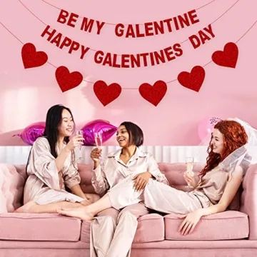 Red Glitter Galentine's Day Banner Heart Garland Party Decor