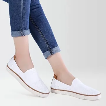 TRULAND Women's Slip On Sneakers Tennis Canvas Casual Loafers Flat Shoes (8.5 D(M) US,White)
