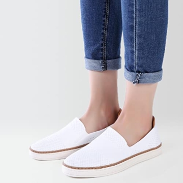 TRULAND Women's Slip On Sneakers Tennis Canvas Casual Loafers Flat Shoes (8.5 D(M) US,White)