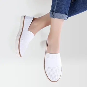 TRULAND Women's Slip On Sneakers Tennis Canvas Casual Loafers Flat Shoes (8.5 D(M) US,White)