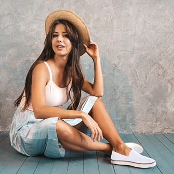 TRULAND Women's Slip On Sneakers Tennis Canvas Casual Loafers Flat Shoes (8.5 D(M) US,White)