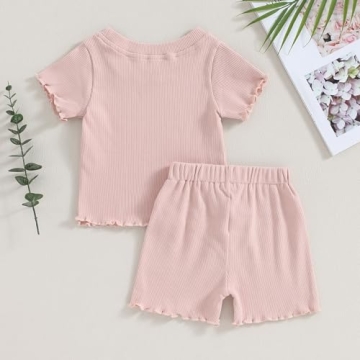 Kupretty Toddler Girl Summer Clothes Set Light Pink