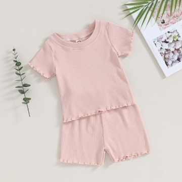 Kupretty Toddler Girl Summer Clothes Set Light Pink