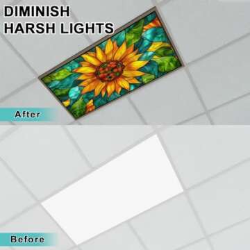 4 Pack Sunflower Glass Panel Stained Glass Decorative Magnetic Ceiling Light Covers - Fluorescent Li...