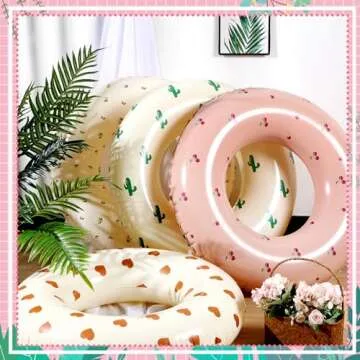 Wettarn 4 Pcs Pool Tubes with Fun Prints Inflatable Floats Swimming Toys Classic Striped Inner Tubes...