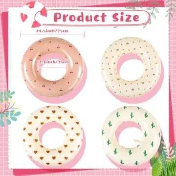 Wettarn 4 Pcs Pool Tubes with Fun Prints Inflatable Floats Swimming Toys Classic Striped Inner Tubes for Pool Bachelorette Pool Floaties for Summer Beach Party Decor Supplies (Cute Style,Age 16)