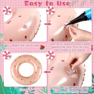 Wettarn 4 Pcs Pool Tubes with Fun Prints Inflatable Floats Swimming Toys Classic Striped Inner Tubes for Pool Bachelorette Pool Floaties for Summer Beach Party Decor Supplies (Cute Style,Age 16)