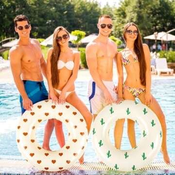 Wettarn 4 Pcs Pool Tubes with Fun Prints Inflatable Floats Swimming Toys Classic Striped Inner Tubes for Pool Bachelorette Pool Floaties for Summer Beach Party Decor Supplies (Cute Style,Age 16)