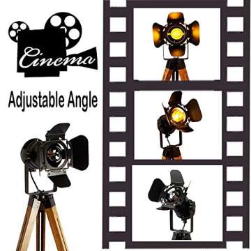 Farmhouse Vintage Adjustable Cinema Tripod Wood Table Lamp - Nautical Industrial Black Retro Style Spotlights Searchlights Wooden Standing Lamp Cinema Movie Props-for Living Room Bedroom