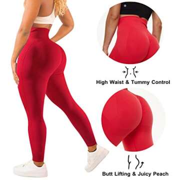 Women's High Waist Workout Gym Vital Seamless Leggings Butt Lift Smile Tummy Control Stretchy Yoga Pants Red