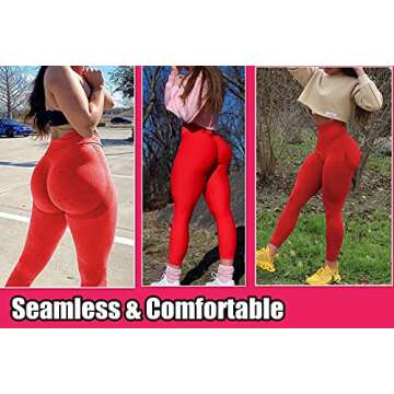 Women's High Waist Workout Gym Vital Seamless Leggings Butt Lift Smile Tummy Control Stretchy Yoga Pants Red