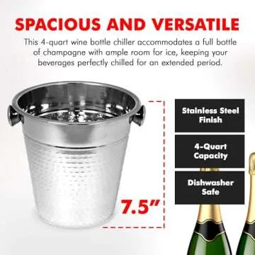 Chef Craft Hammered Champagne Bucket, 4 Quart, Stainless Steel
