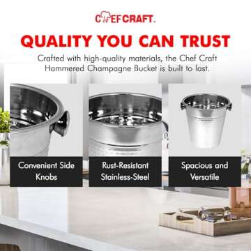 Chef Craft Hammered Champagne Bucket, 4 Quart, Stainless Steel