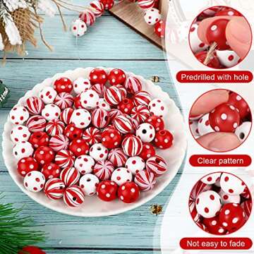Youyole 100 Pieces Valentines Day Wooden Beads for Crafts Candy Cane Wood Beads 0.63 Inch Dotted Striped Colorful Round Spacer Beads Natural Craft Beads with Hole for DIY Craft(Bright Style)