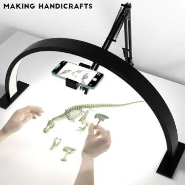 Upgrade Half Moon Ring Light for Desk，with Overhead Phone Mount and Phone Holder, 3 Color Modes, Adjustable 2700K-6500K Color Temperature for Nail/Video Recording/Crafts/Beauty/Drawing