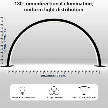 Upgrade Half Moon Ring Light for Desk，with Overhead Phone Mount and Phone Holder, 3 Color Modes, Adjustable 2700K-6500K Color Temperature for Nail/Video Recording/Crafts/Beauty/Drawing