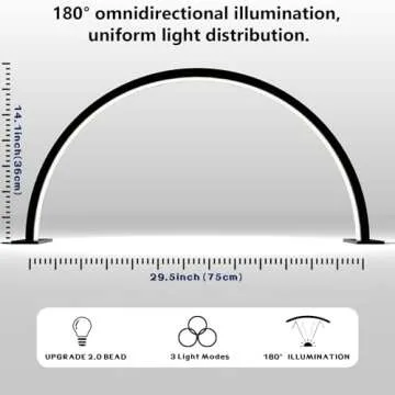 Upgrade Half Moon Ring Light for Desk，with Overhead Phone Mount and Phone Holder, 3 Color Modes, Adjustable 2700K-6500K Color Temperature for Nail/Video Recording/Crafts/Beauty/Drawing