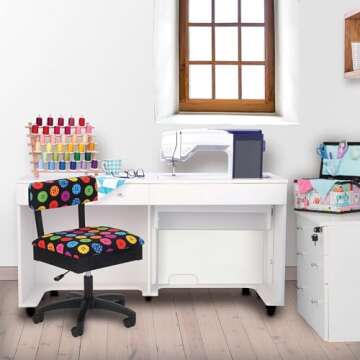 Arrow Sewing H8013 Adjustable Height Hydraulic Sewing and Craft Chair with Under Seat Storage and Pr...