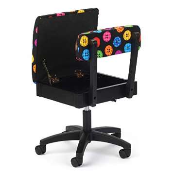 Arrow Sewing H8013 Adjustable Height Hydraulic Sewing and Craft Chair with Under Seat Storage and Printed Fabric, Bright Button Fabric Print