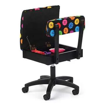 Arrow Sewing H8013 Adjustable Height Hydraulic Sewing and Craft Chair with Under Seat Storage and Printed Fabric, Bright Button Fabric Print