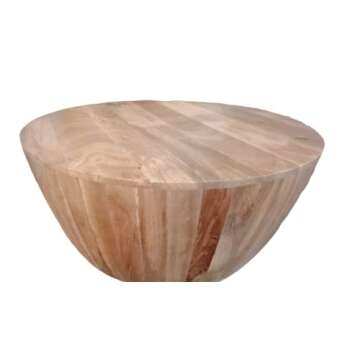 JGARTS Mango Wood Natural Color Finish Polish Coffee Table in Round Shape Height 16"