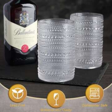 LEYU 15oz Hobnail Drinking Glasses Set of 8, Vintage Glassware Sets for Water Cocktail Whiskey and M...