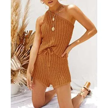 Sherrylily Womens Romper Outfits Sleeveless Vests Tops Tie Front Pants Overalls Jumpsuits