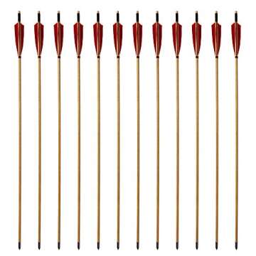 E5E10 Wooden Arrows Archery Handmade Arrows 33inch Shaft with Turkey Feather Fletching for Recurve B...
