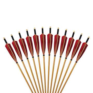 E5E10 Handmade Wooden Arrows 33inch with Feathers