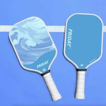 Friday Pickleball Paddle, USA Pickleball Approved, Durable Carbon Fiber, Thermoformed Unibody Design, Honeycomb Core, Gritty Surface for Spin (Blue Sky, 1 Paddle)