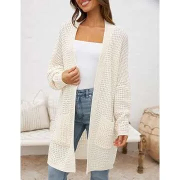 ZESICA Women's Fall Long Batwing Sleeve Open Front Chunky Knit Cardigan Sweater,B&Apricot,Medium