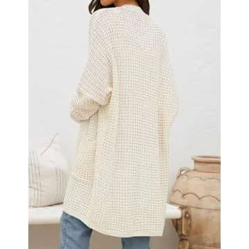 ZESICA Women's Fall Long Batwing Sleeve Open Front Chunky Knit Cardigan Sweater,B&Apricot,Medium