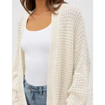 ZESICA Women's Fall Long Batwing Sleeve Open Front Chunky Knit Cardigan Sweater,B&Apricot,Medium