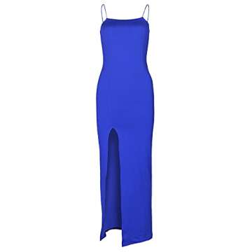 PRIMODA Women's Spaghetti Strap Backless Thigh-high Slit Bodycon Maxi Long Dress Club Party Dress(RoyalBlue XL)