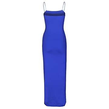 PRIMODA Women's Spaghetti Strap Backless Thigh-high Slit Bodycon Maxi Long Dress Club Party Dress(RoyalBlue XL)