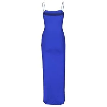 PRIMODA Women's Spaghetti Strap Backless Thigh-high Slit Bodycon Maxi Long Dress Club Party Dress(RoyalBlue XL)