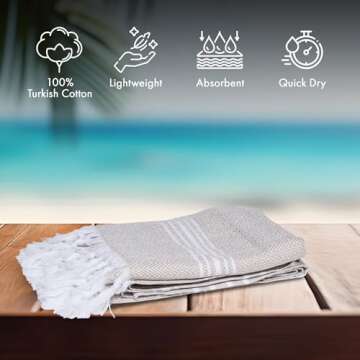 SALBAKOS - Cotton Turkish Beach Towel - Made with 100% Turkish Cotton, Lightweight, Absorbent & Quick Dry Beach Towels for Gym, Pool, Beach & Spa | 40"x70" (Linen)