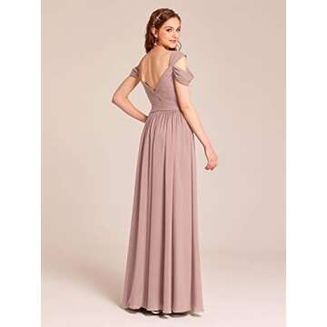 ALICEPUB Cold Shoulder Chiffon Bridesmaid Dresses Dusty Rose Long Maxi Formal Dress for Women Party, US10