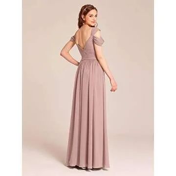 ALICEPUB Cold Shoulder Chiffon Bridesmaid Dresses Dusty Rose Long Maxi Formal Dress for Women Party, US10
