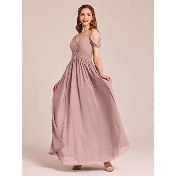 ALICEPUB Cold Shoulder Chiffon Bridesmaid Dresses Dusty Rose Long Maxi Formal Dress for Women Party, US10