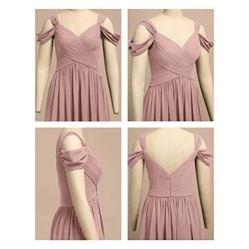 ALICEPUB Cold Shoulder Chiffon Bridesmaid Dresses Dusty Rose Long Maxi Formal Dress for Women Party, US10