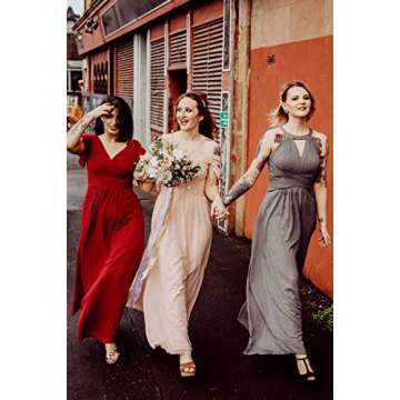 ALICEPUB Cold Shoulder Chiffon Bridesmaid Dresses Dusty Rose Long Maxi Formal Dress for Women Party, US10