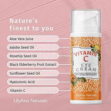 LilyAna Naturals New Formula Eye Cream for Dark Circles, Puffiness, Wrinkles and Bags - Anti-Aging and Hydrating - For Sensitive Skin - 1 oz - Made in USA