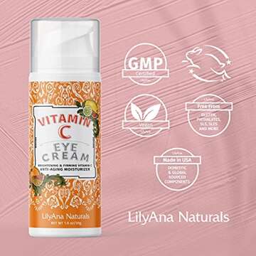 LilyAna Naturals New Formula Eye Cream for Dark Circles, Puffiness, Wrinkles and Bags - Anti-Aging and Hydrating - For Sensitive Skin - 1 oz - Made in USA