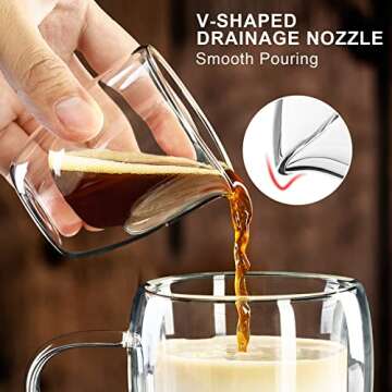 PARACITY Espresso Cups Set of 2, Double Walled Espresso Shot Glass with Spout, High Borosilicate Gla...