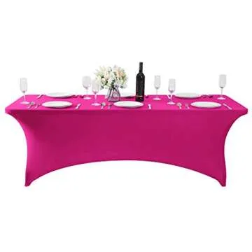 Hezuzo Spandex Table Cover for 6Ft Table Universal Fitted Stretch Tablecloth for Party, Banquet, Wedding and Events-Fuchsia