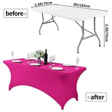Hezuzo Spandex Table Cover for 6Ft Table Universal Fitted Stretch Tablecloth for Party, Banquet, Wedding and Events-Fuchsia