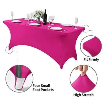 Hezuzo Spandex Table Cover for 6Ft Table Universal Fitted Stretch Tablecloth for Party, Banquet, Wedding and Events-Fuchsia